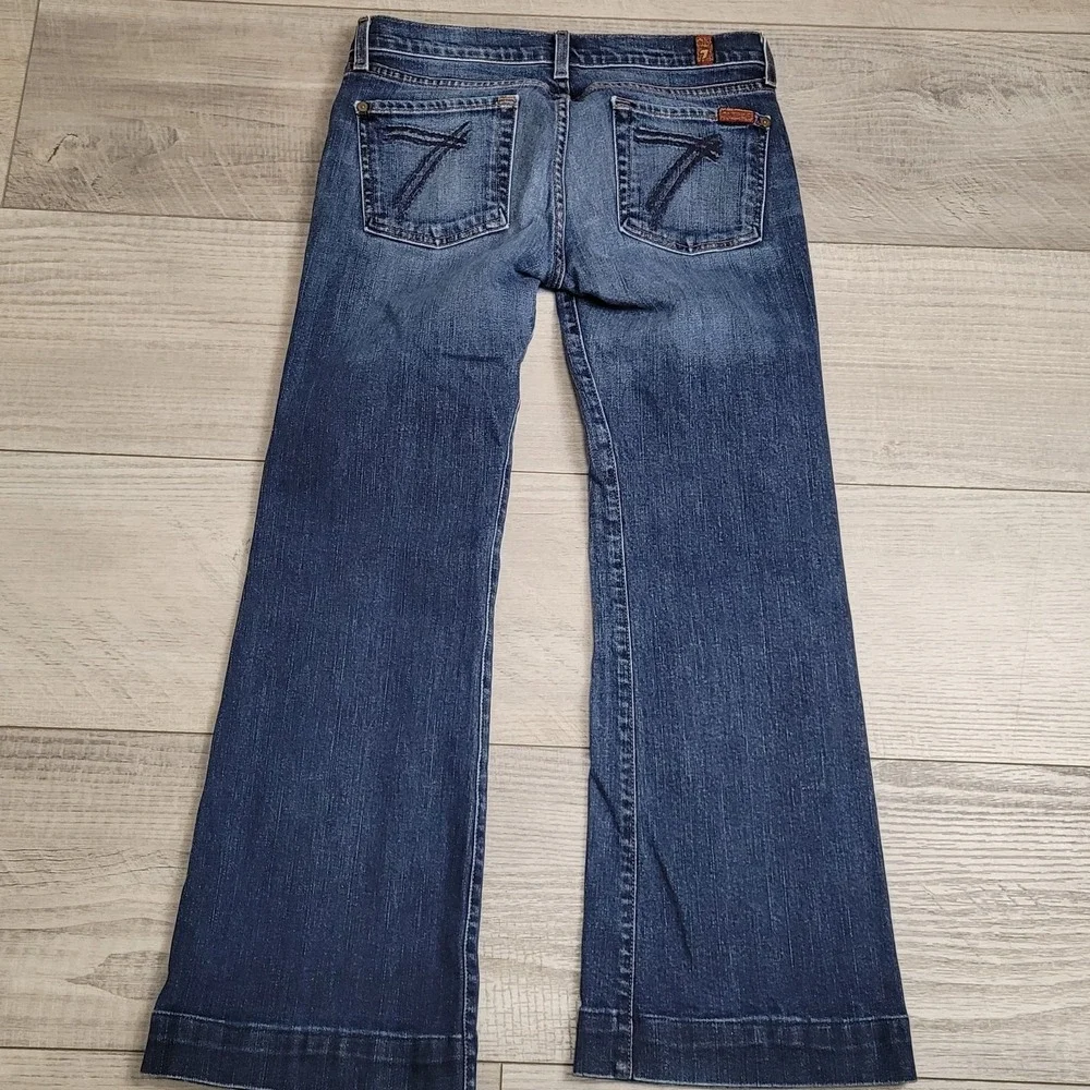 👖7 For All Mankind Jeans Womens 29 Indigo Wash Fading DOJO Flare Bootcut USA - Picture 10 of 16